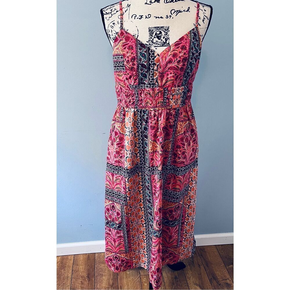 Old Navy Women’s Medium Waist-Defining Cami Midi Dress in Pink Paisley